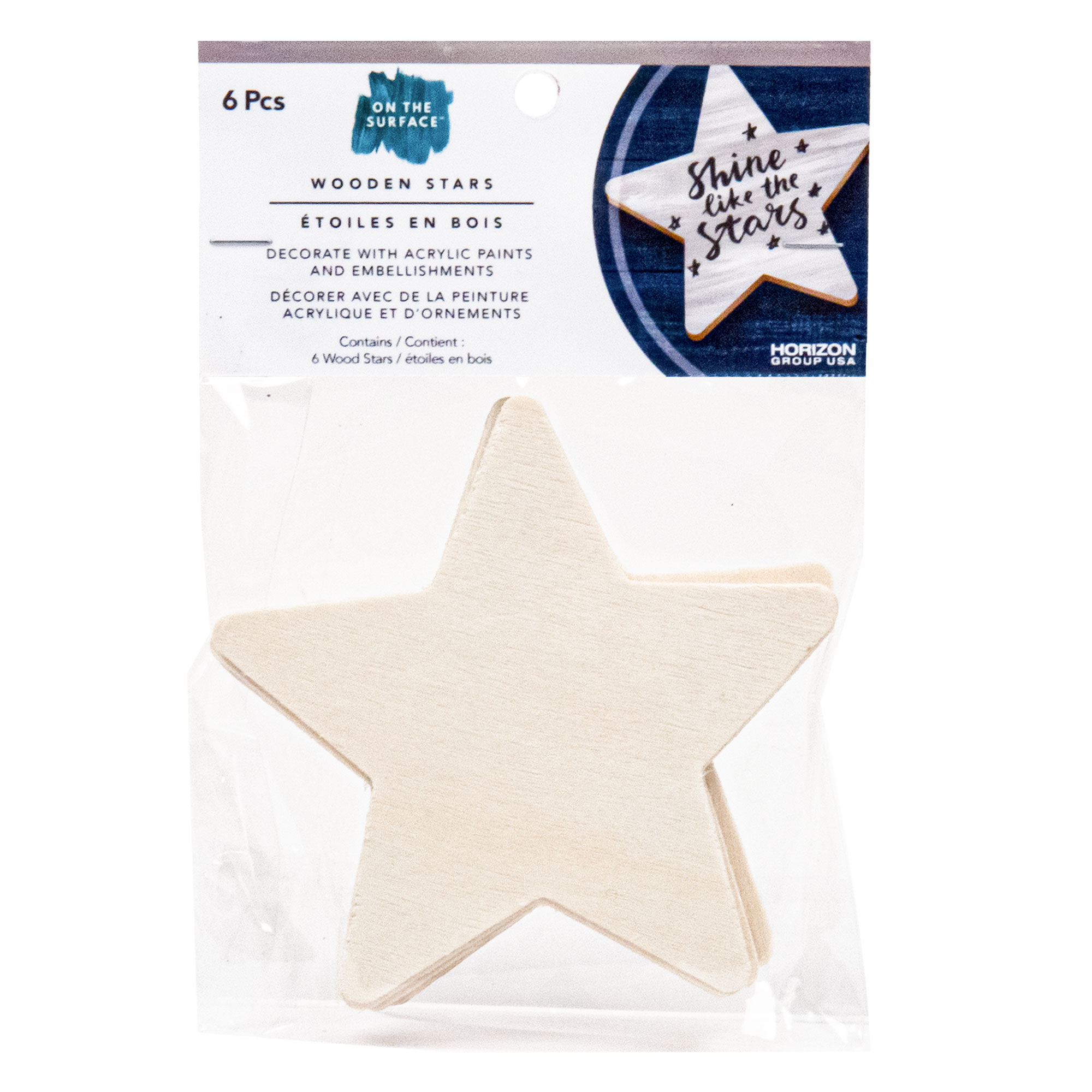 On The Surface Wooden Stars, 6-Pack Wood Star Shapes